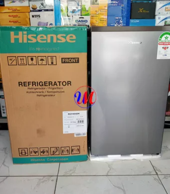 Hisense refrigerator next to branded cardboard box