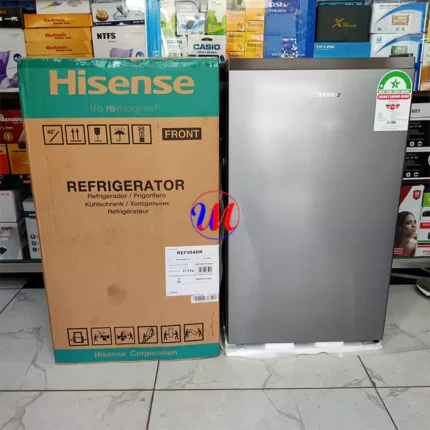 Hisense refrigerator next to branded cardboard box