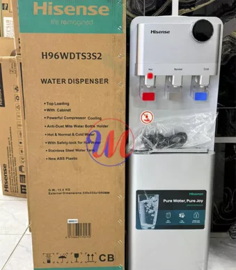 Hisense water dispenser beside product box