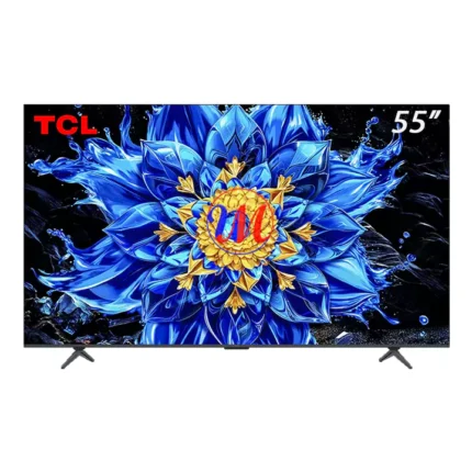 TCL 55-inch TV with vibrant blue floral display