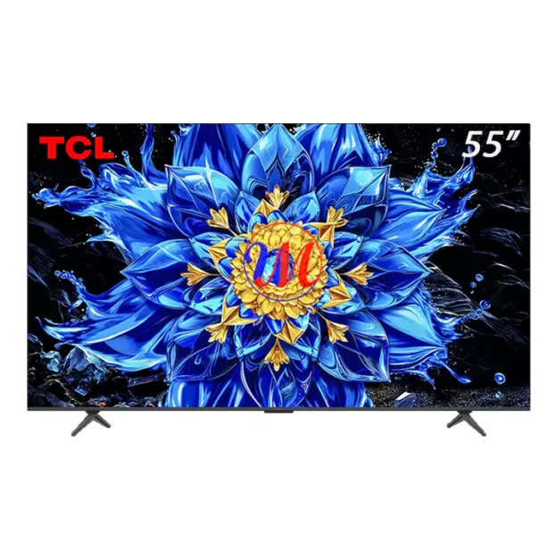 TCL 55-inch TV with vibrant blue floral display