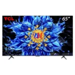 TCL 65-inch TV displaying vibrant blue flower artwork