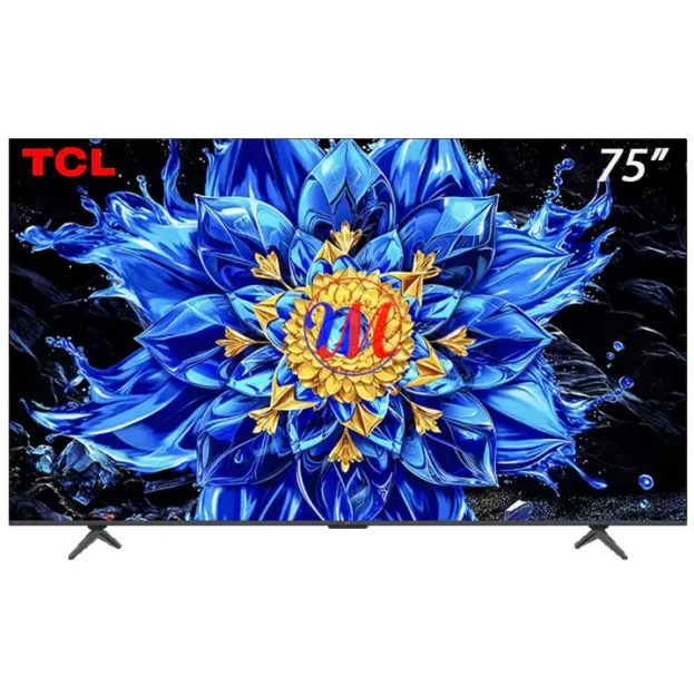 TCL 75-inch TV with blue floral display