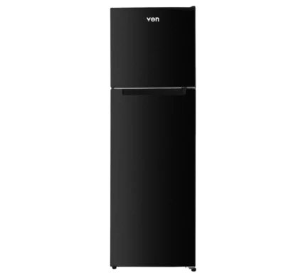 Von 334L Black top-freezer refrigerator with sleek finish