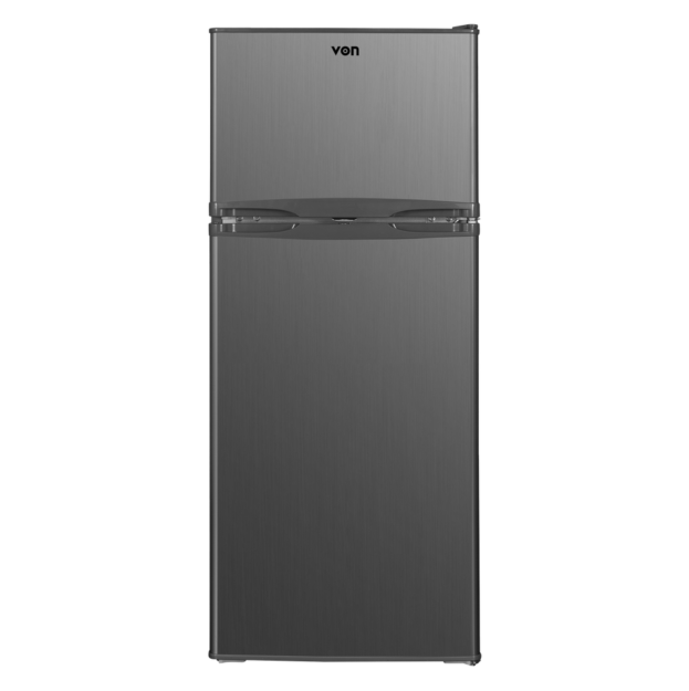 Stainless steel top-freezer refrigerator front view