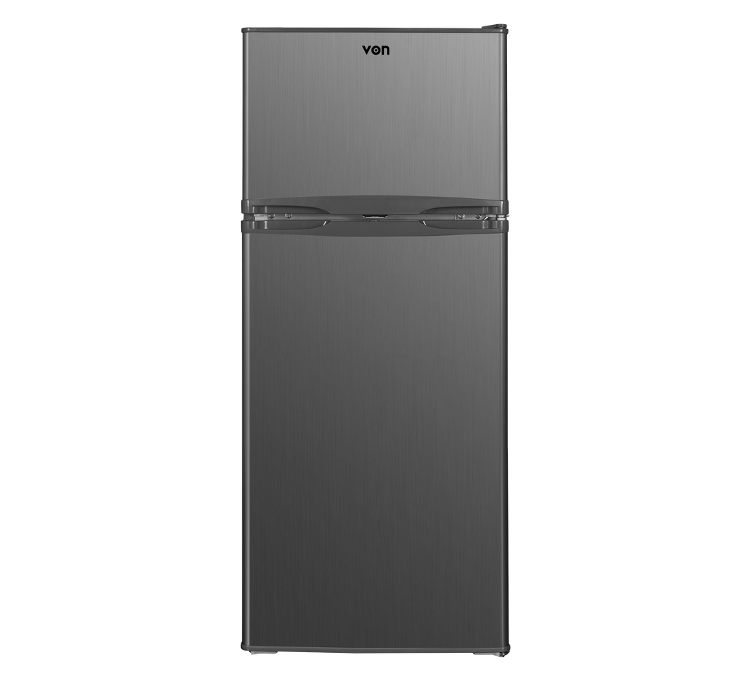Stainless steel top-freezer refrigerator front view