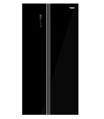 Von Black side-by-side refrigerator with digital display panel
