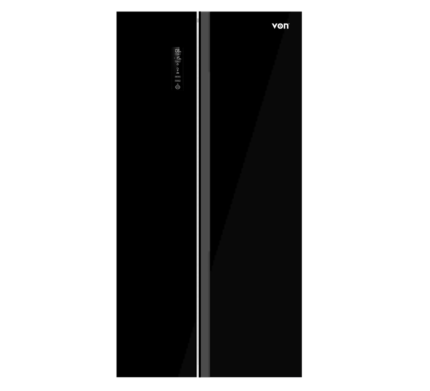 Von Black side-by-side refrigerator with digital display panel