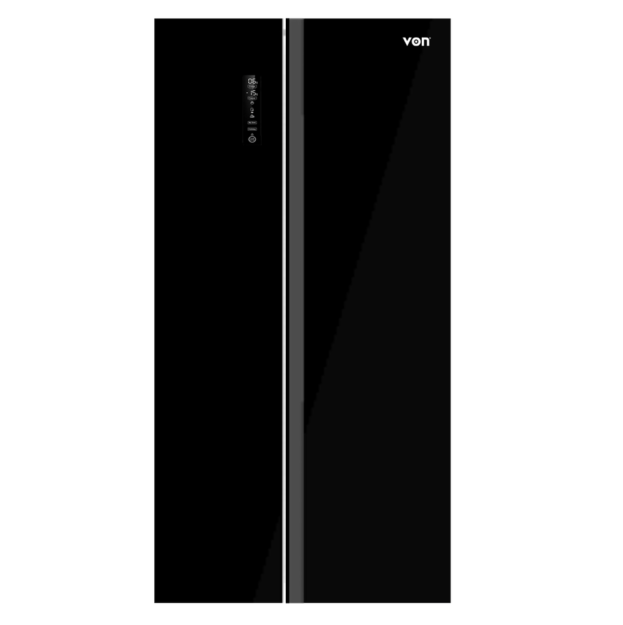 Von Black side-by-side refrigerator with digital display panel