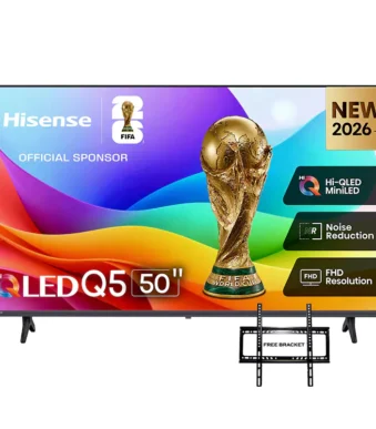 Hisense 50-inch QLED TV with FIFA trophy