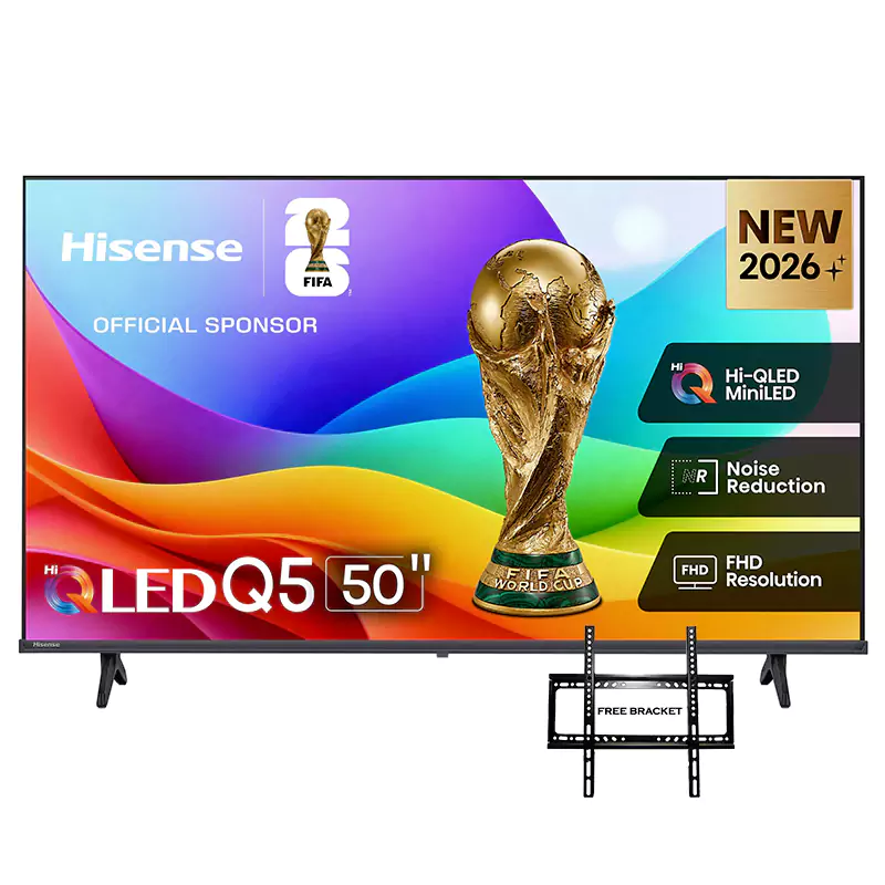 Hisense 50-inch QLED TV with FIFA trophy
