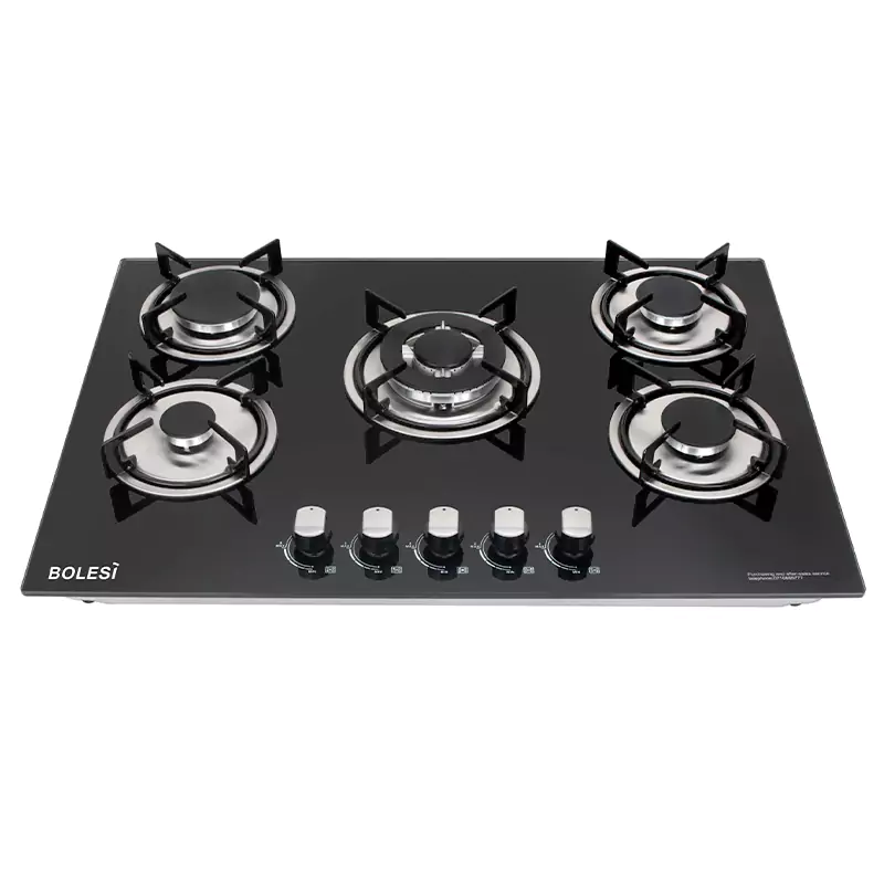 The Image is showing a Bolesi 5 Burner Built-in Gas Hob - Glass Top