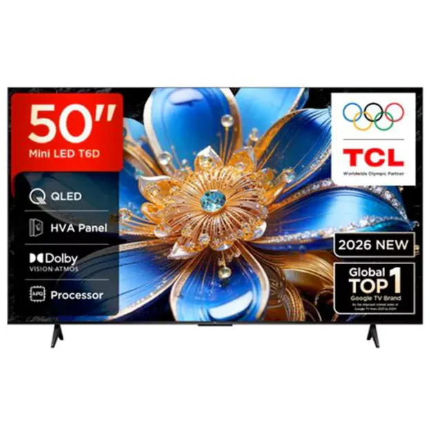50-inch TCL Mini LED TV with flower display