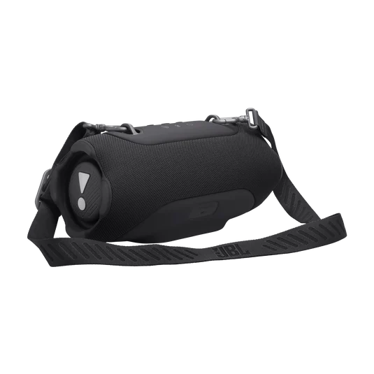 Black JBL portable Bluetooth speaker with strap