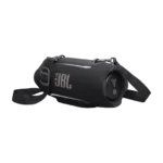 Black JBL portable Bluetooth speaker with strap