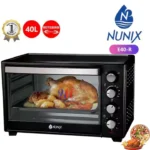 Nunix 40L rotisserie oven with roasted chicken inside