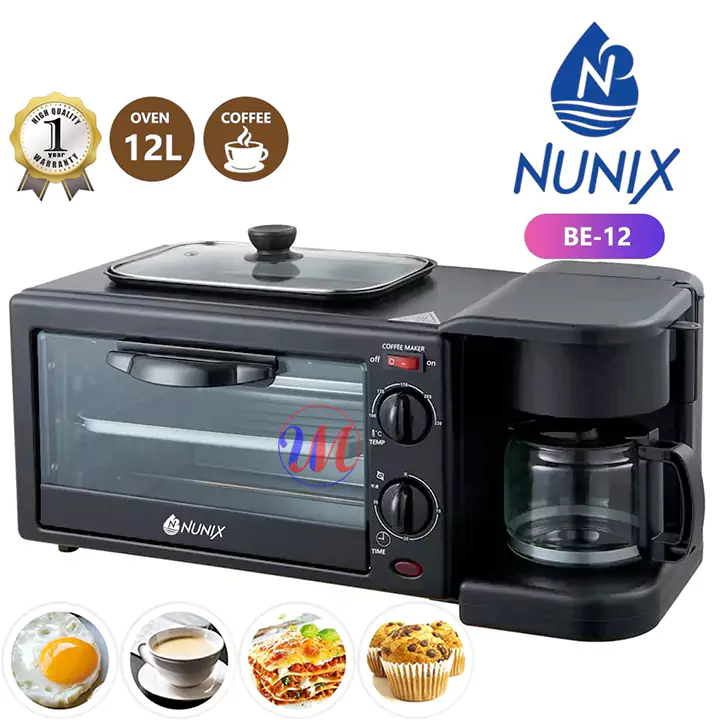 Nunix BE-12 3 in1 Breakfast Maker Machine (Toaster,Oven,Coffee Maker) NUNIX BE-12 12L oven with coffee maker