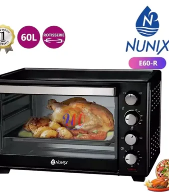 Nunix E60-R 60L rotisserie oven with roast chicken