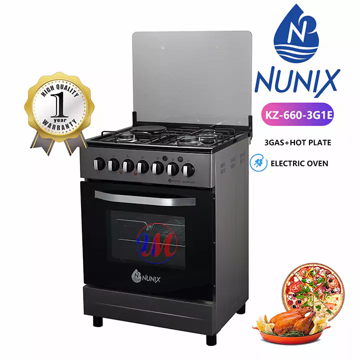 Nunix KZ-665 3G+1E 60x65cm Standing Cooker With Jet Valve Nunix gas cooker with electric oven and hotplate