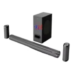 Black soundbar with subwoofer and rear speakers