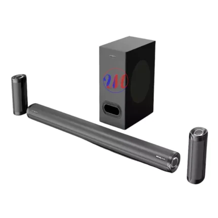 Black soundbar with subwoofer and rear speakers