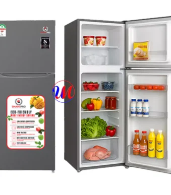 Double-door refrigerator with organized fresh food inside
