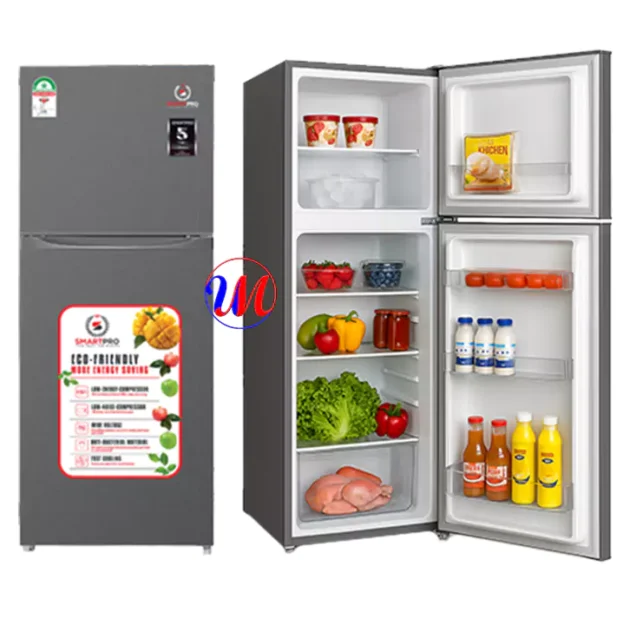 Double-door refrigerator with organized fresh food inside
