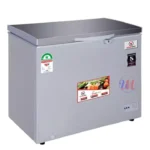 Silver chest freezer with top-opening lid
