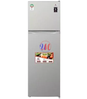 Silver double-door refrigerator with top freezer