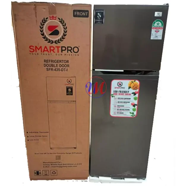 SmartPro double door refrigerator beside packaging box