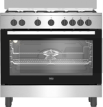Stainless steel gas range with glass oven door