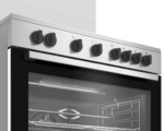 Stainless steel oven control panel with knobs