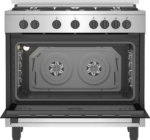 Open stainless steel convection oven with dual fans