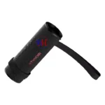 Black portable Bluetooth speaker with carrying strap