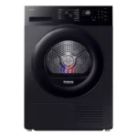 Black Samsung heat pump front-load dryer