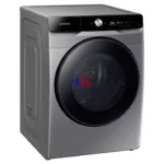 Samsung front-load washing machine in silver finish