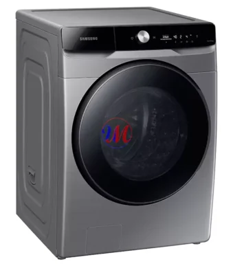 Samsung front-load washing machine in silver finish