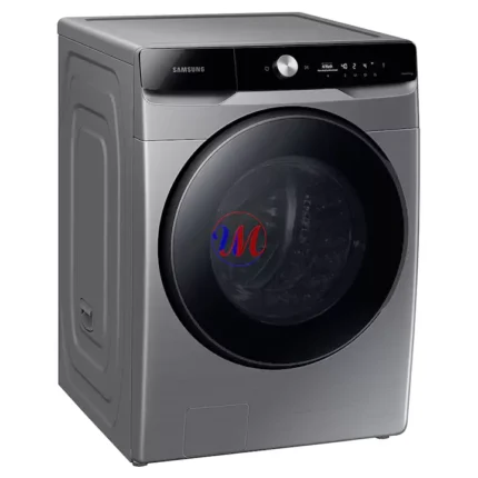Samsung front-load washing machine in silver finish