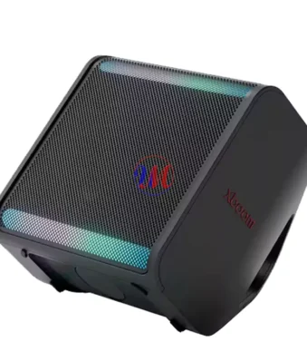 Black portable Bluetooth speaker with LED lights