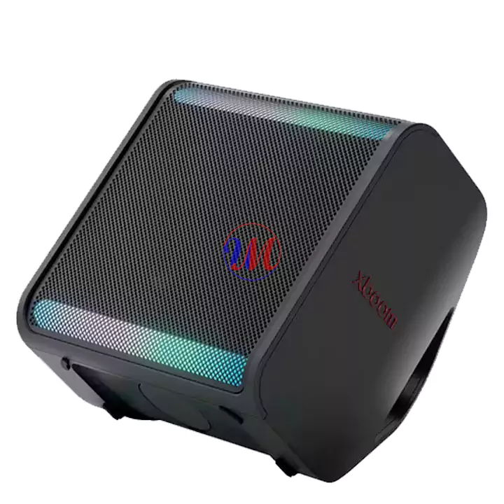 Black portable Bluetooth speaker with LED lights