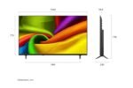 Flat-screen TV with dimensions and colorful display