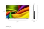 Flat-screen TV with dimensions and colorful display
