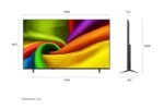Flat-screen TV with dimensions diagram in millimeters