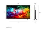 Flat-screen TV with dimensions and colorful display