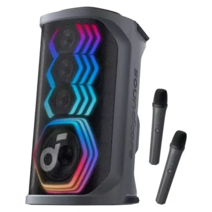 Soundcore party speaker with RGB lights and two microphones