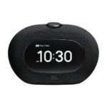 Black JBL smart alarm clock speaker displaying 10:30