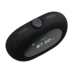 Black JBL smart speaker with digital clock display