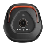 Top view of black JBL speaker with orange handle