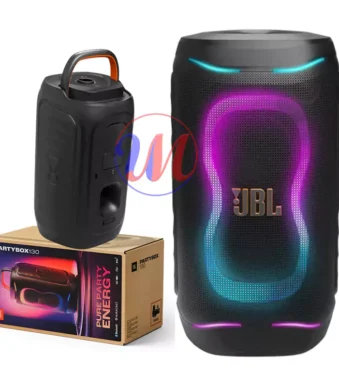 JBL PartyBox 130 portable speaker with colorful LED lights