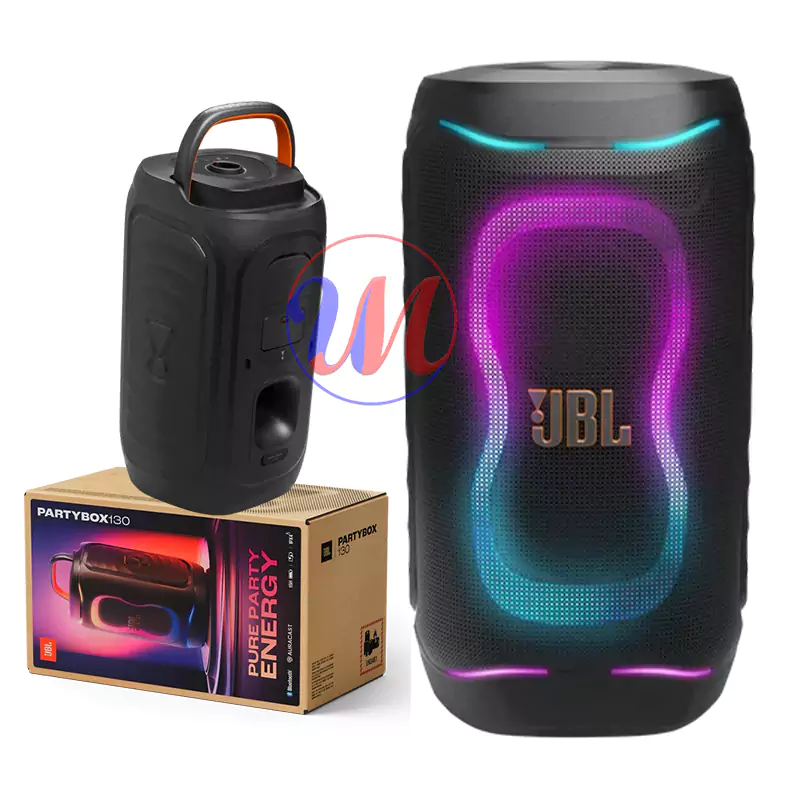JBL PartyBox 130 portable speaker with colorful LED lights